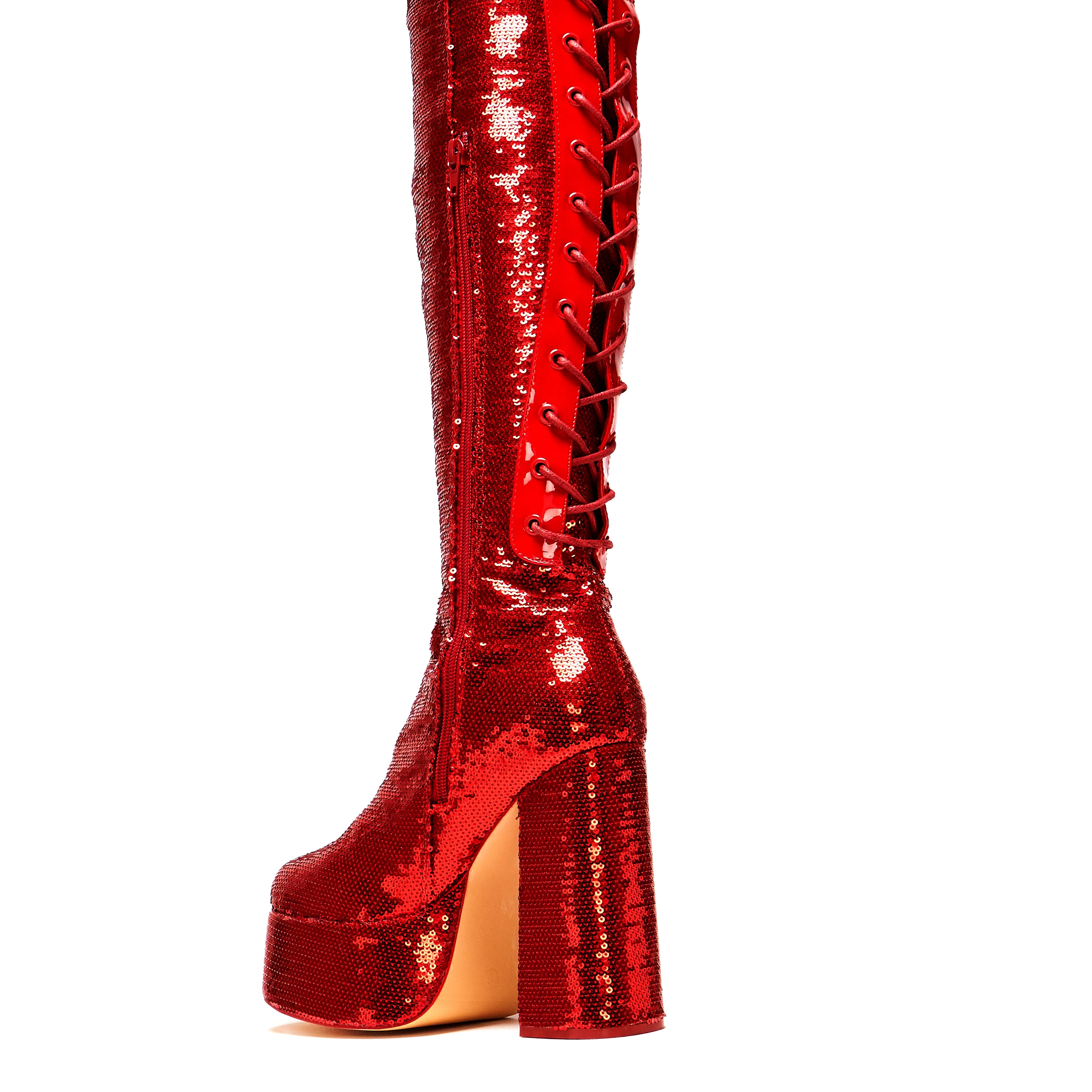 Creature of the Night Sequin Long Boots - Red - Image 10