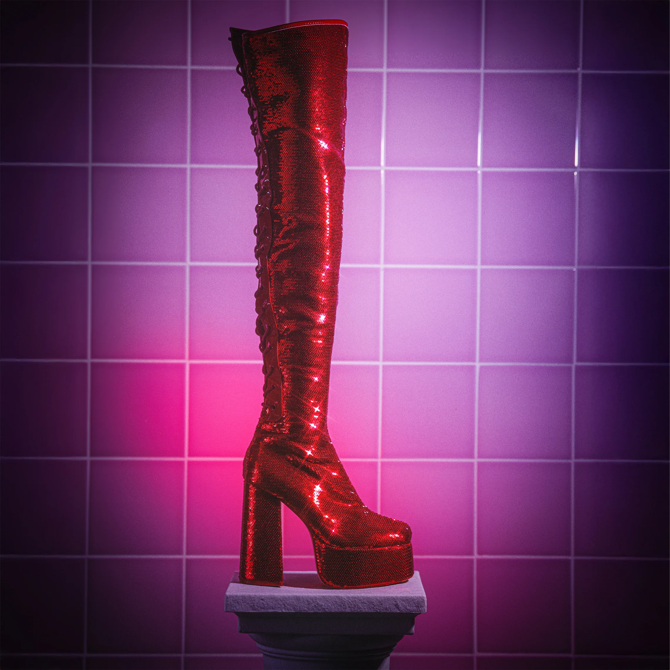 Creature of the Night Sequin Long Boots - Red - Image 3