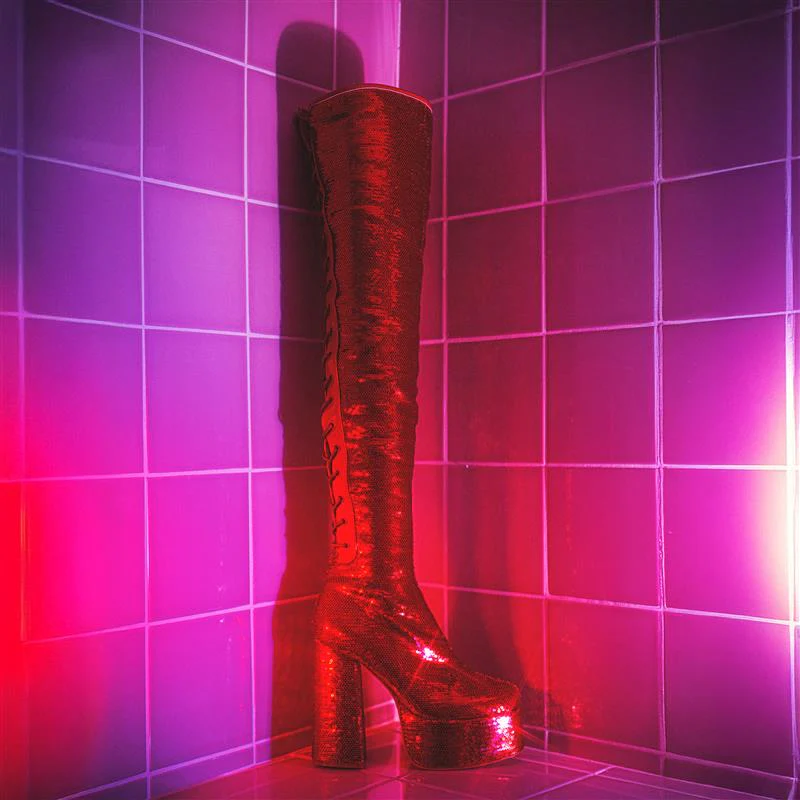 Creature of the Night Sequin Long Boots - Red - Image 5