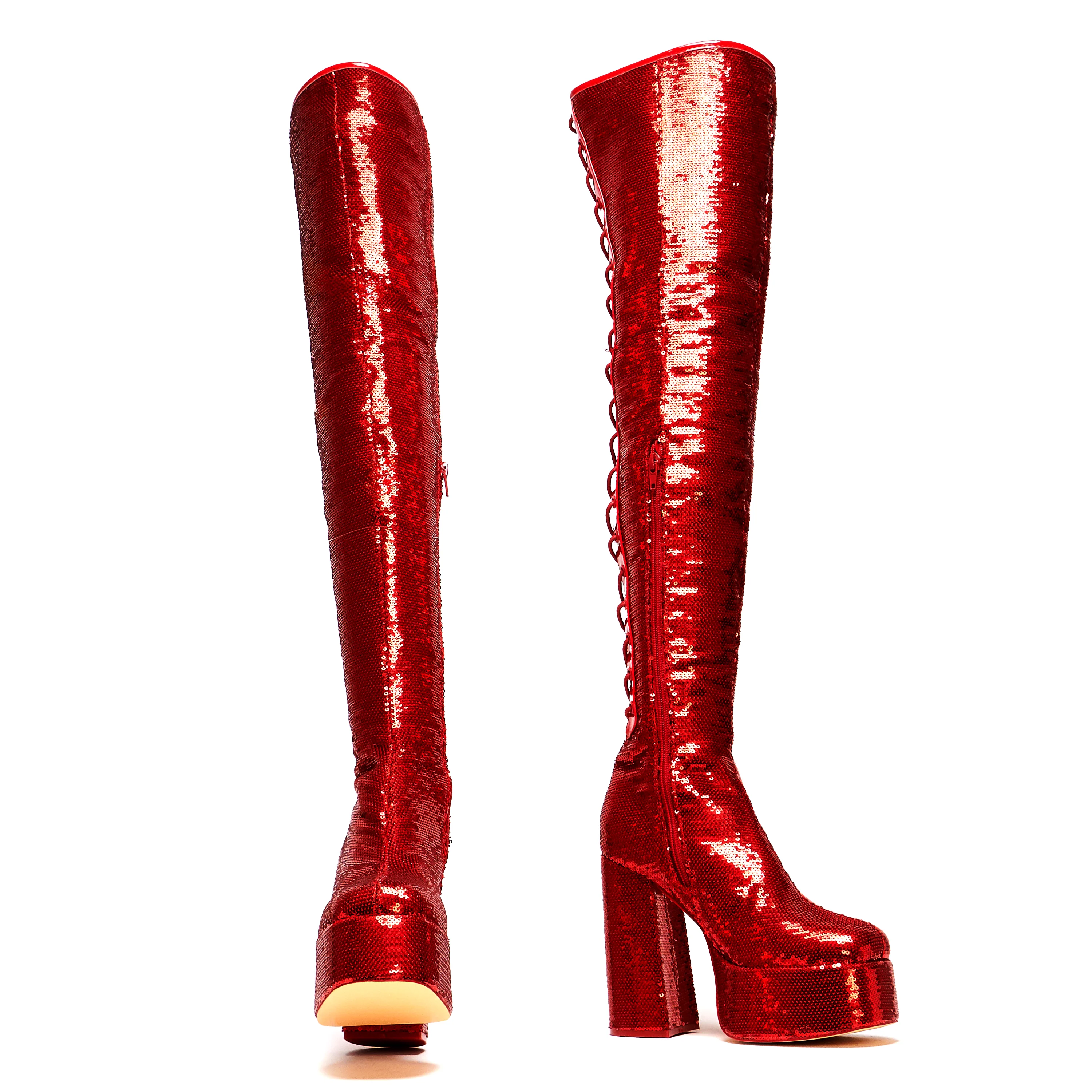 Creature of the Night Sequin Long Boots - Red - Image 8
