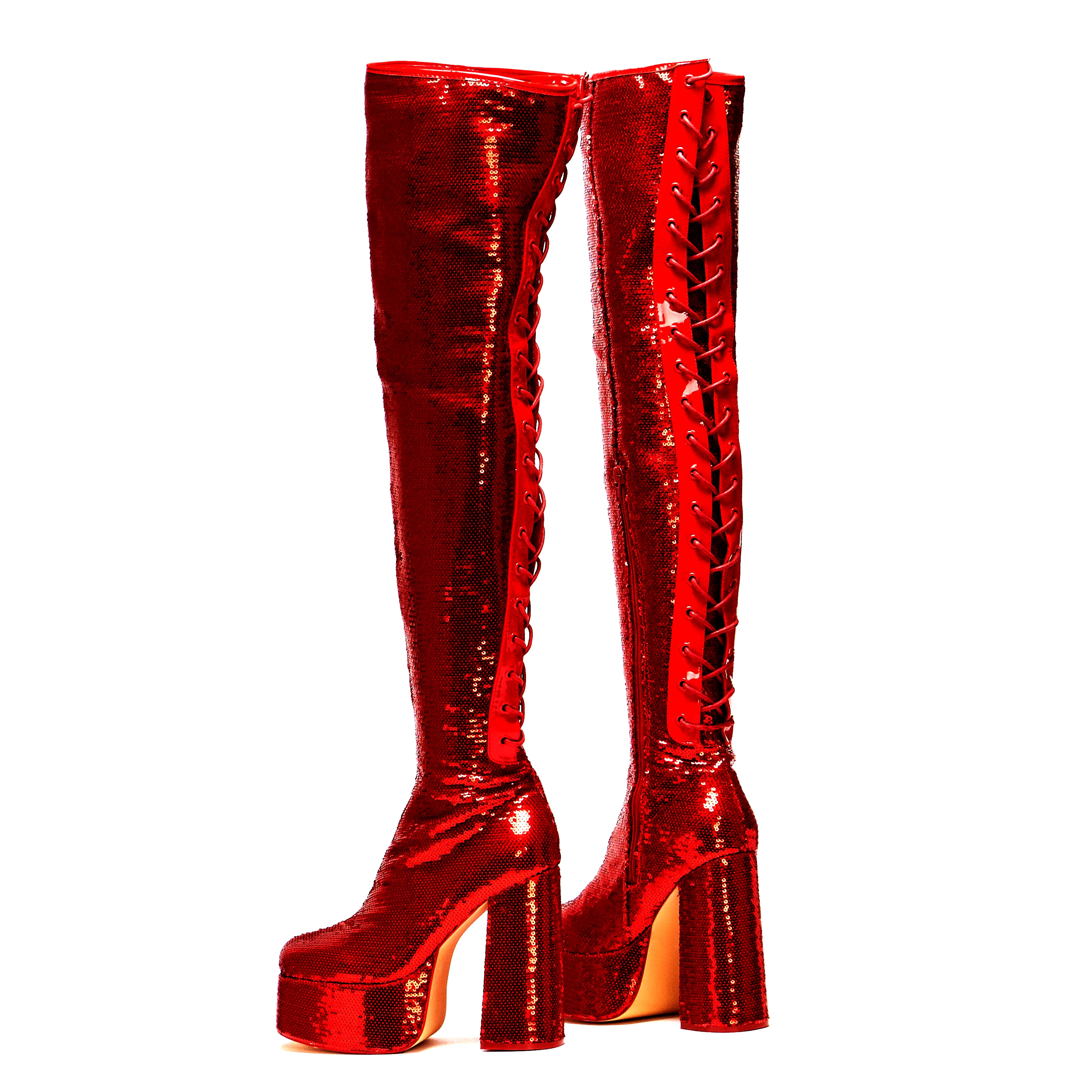 Creature of the Night Sequin Long Boots - Red - Image 9