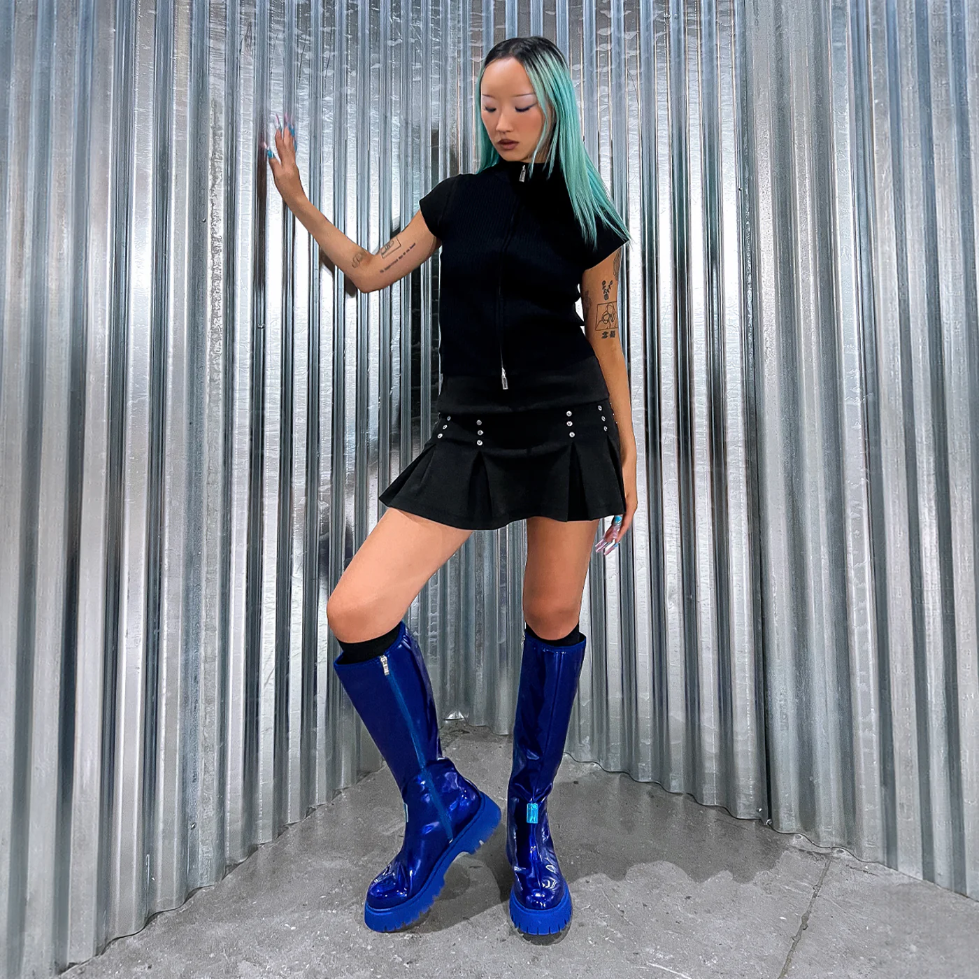 KAITO Polished Long Boots - Blue - Image 5