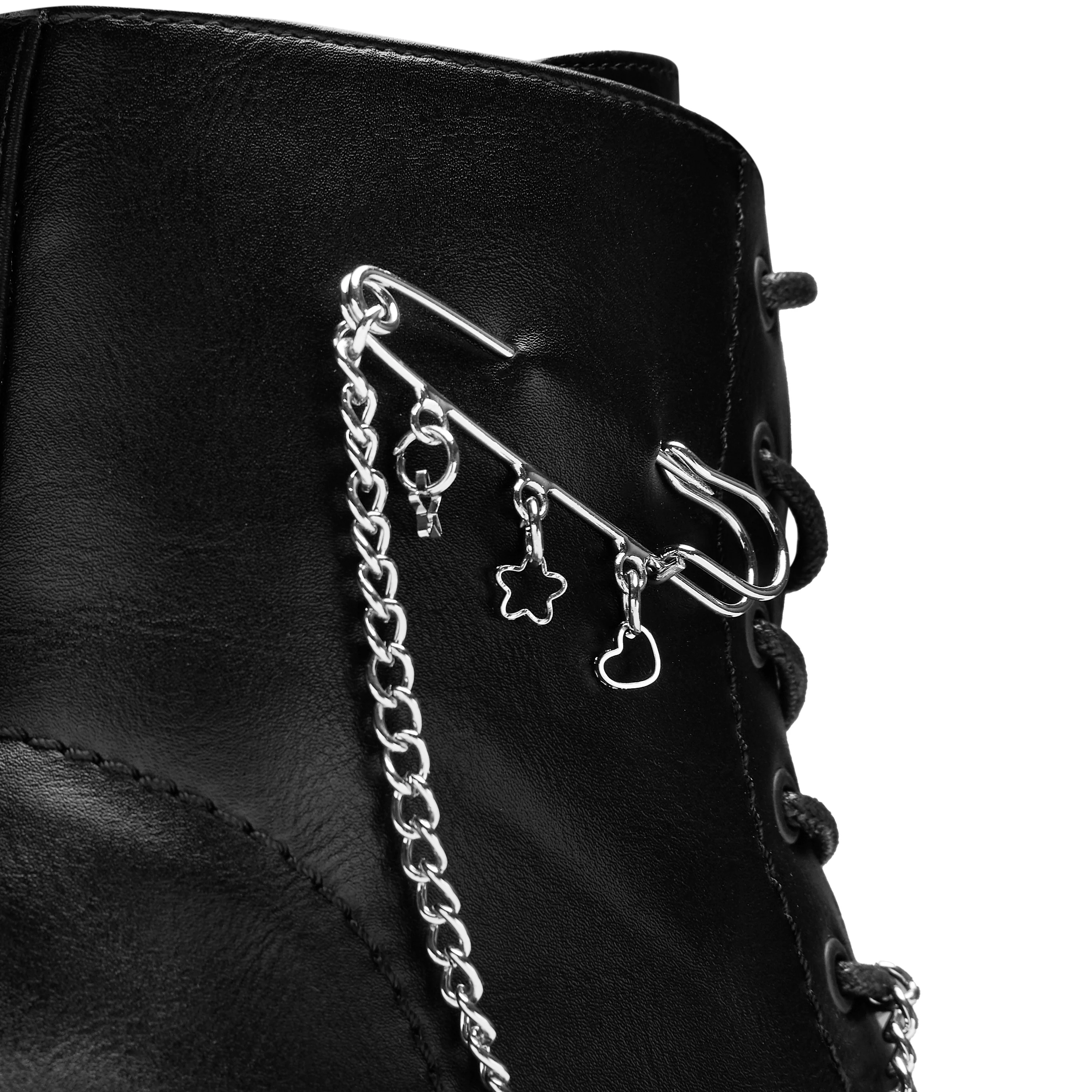 Salvius Safety Pin Military Lace Up Boots - Black - Image 5