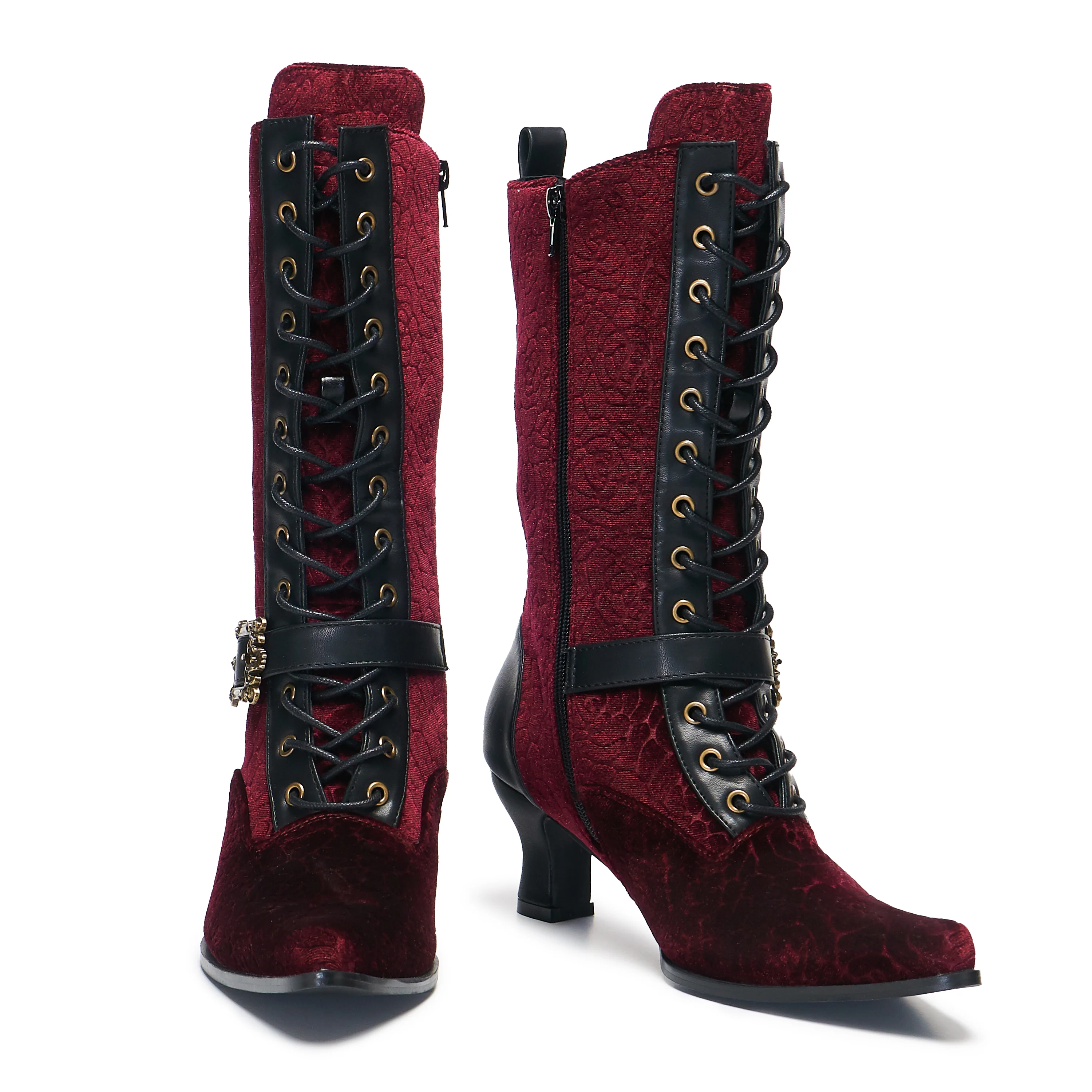 Timeless Truths Ornate Victorian Boots - Burgundy - Image 3